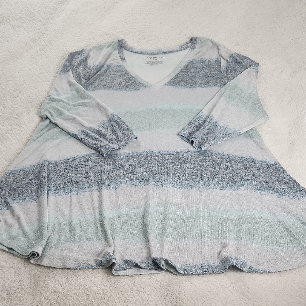 Casual Striped Long Sleeve Lane Bryant Tunic Sweater So Soft!!! Gray White Blue
